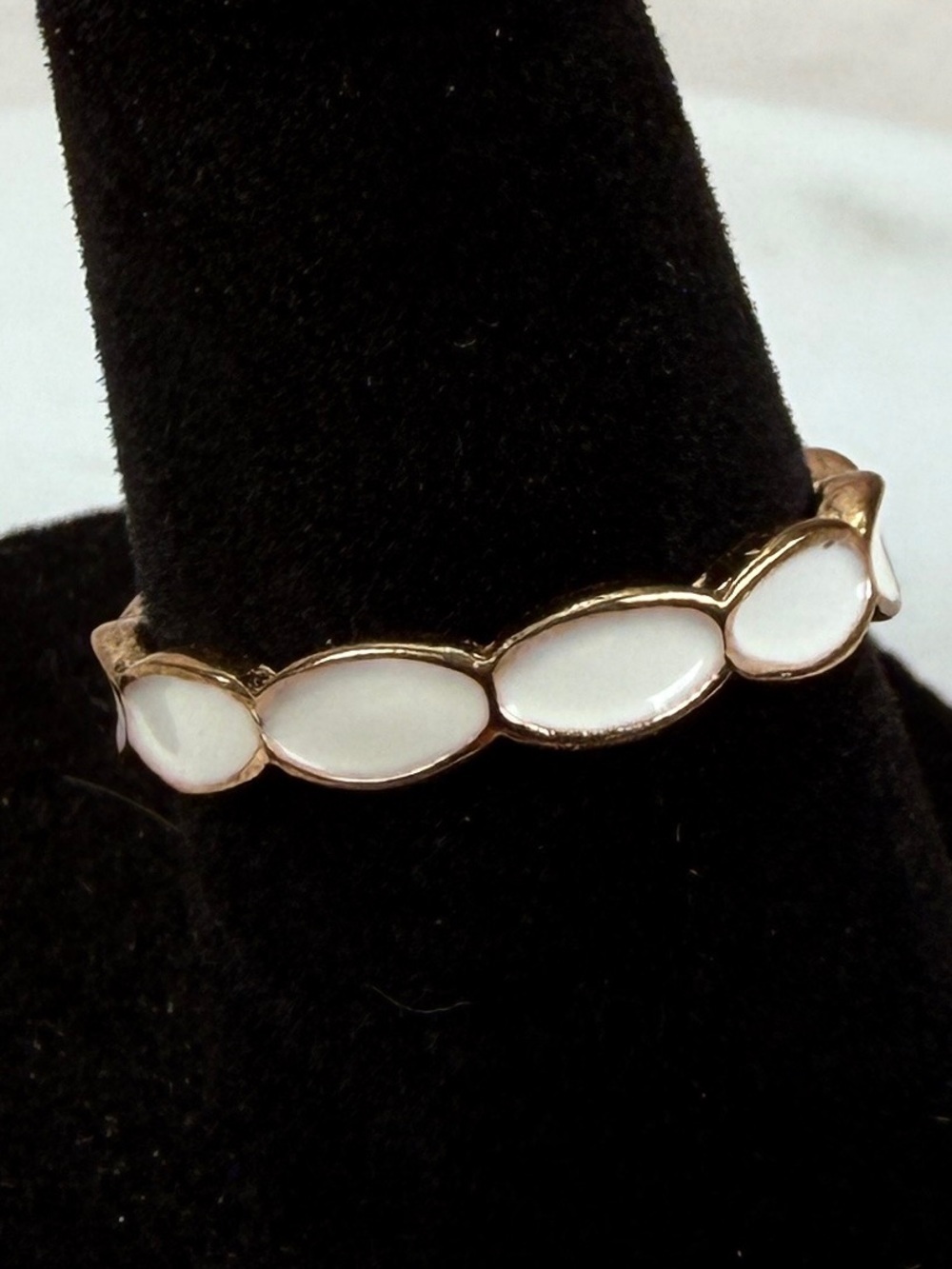Gold Tone White Marquise Ring Size 6 Mother of Pearl Look Band